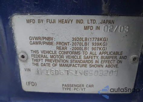 2004 Subaru Impreza 2.5Rs from USA, damaged, VIN JF1GD67514G503207